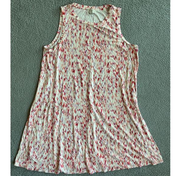 Loft Mini Dress XL Sleeveless Tank Abtract Art Round Neck Pink White Beach Boho - Picture 1 of 10